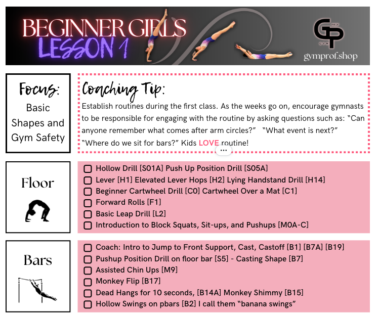Beginner Girls Lesson Plans 1-2