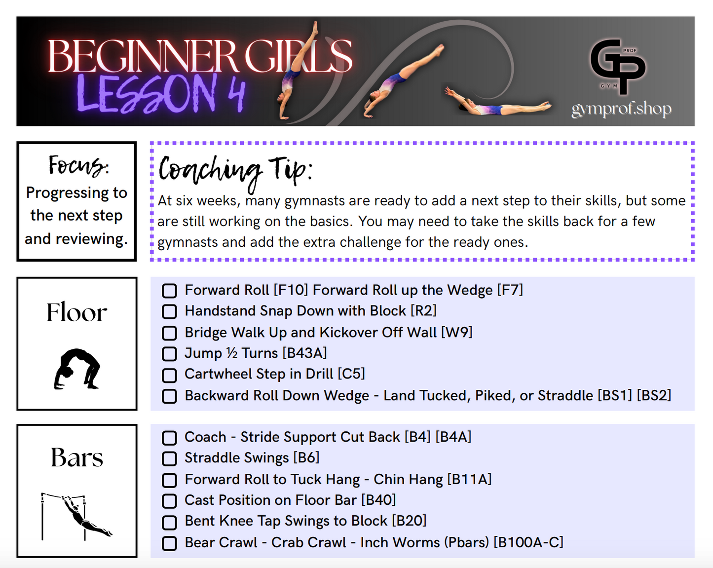 Beginner Girls Lesson Plans 3-4