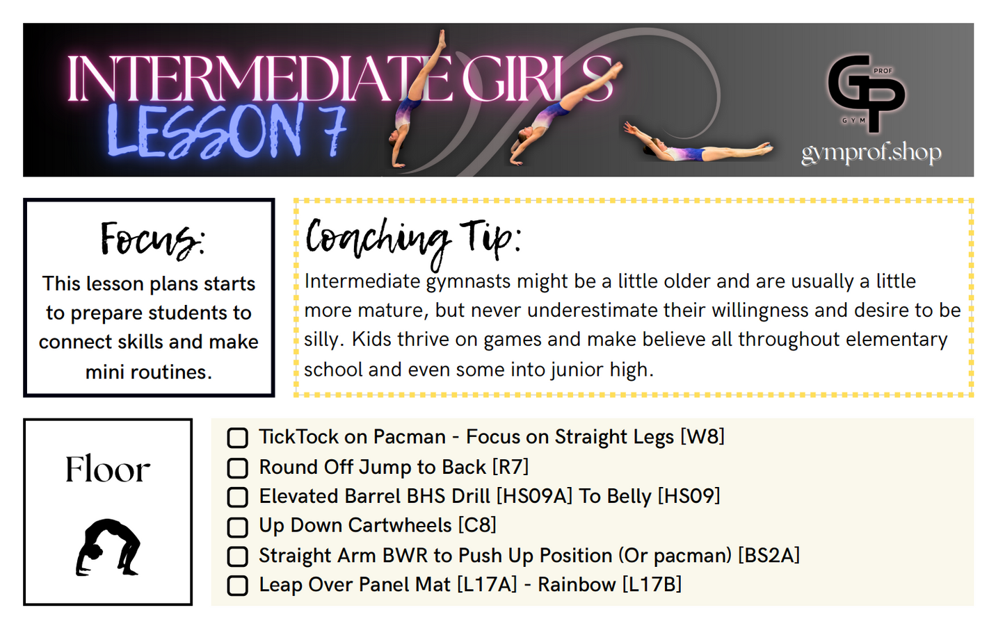 Intermediate Girls Lesson Plans 7 and 8