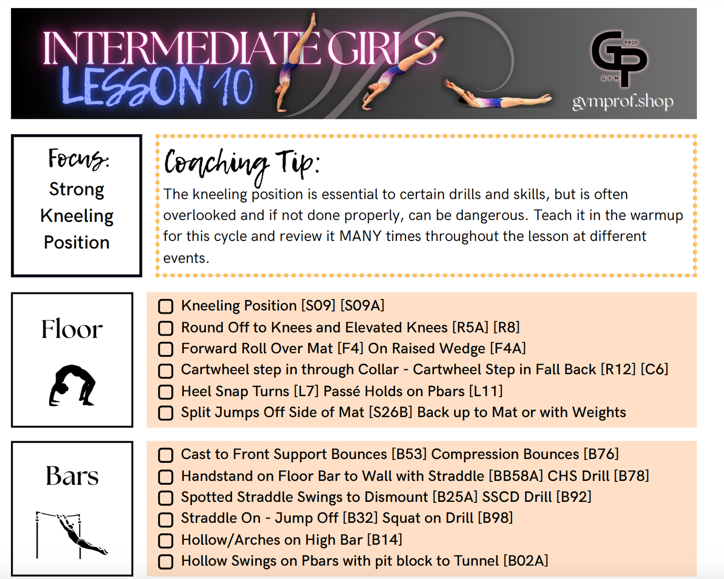 Intermediate Girls Lesson Plans 9-10