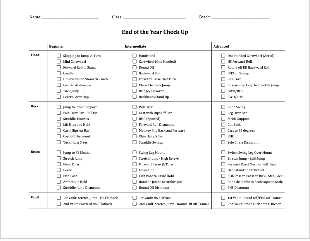 End of the Year Fun Meet Beginner Routines ONLY - No Curriculum