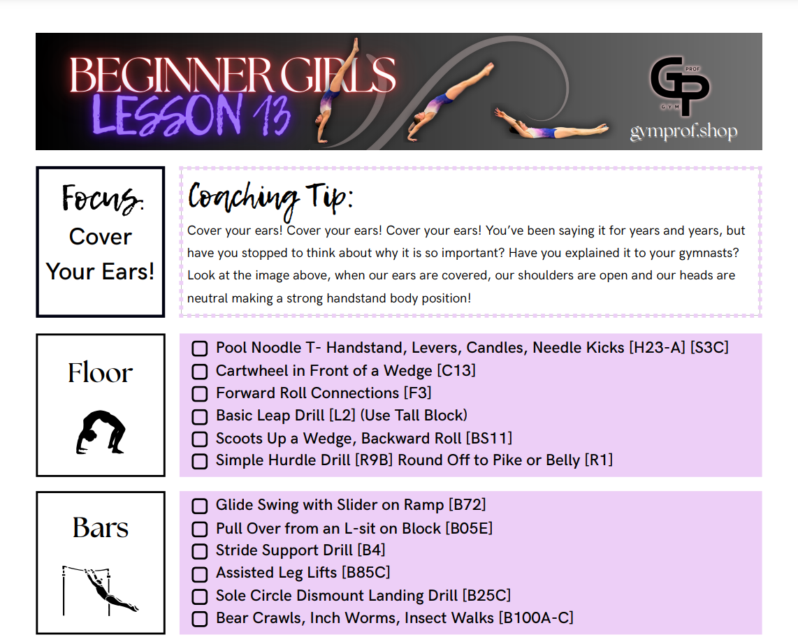 Beginner Girls Lesson Plans 13 and 14