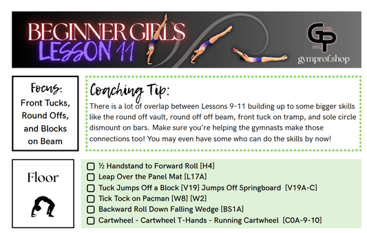 Beginner Girls Lesson Plans 11-12