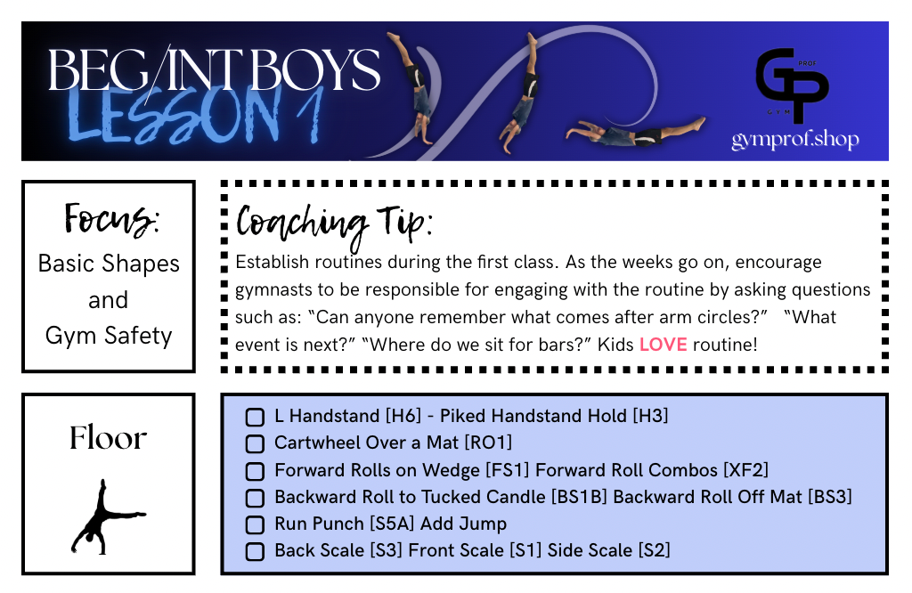 Beginner/Intermediate Boys Lesson Plan 1-2 – Gymprof
